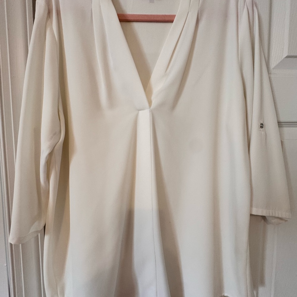 Calvin Klein White V-Neck Relaxed Blouse